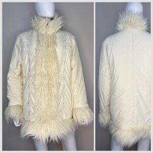 Vintage 1990s/Y2K Cream Faux Fur Penny Lane Puffer Coat, Basic Editions Size XL